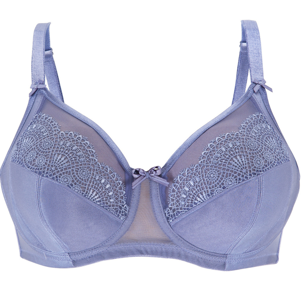 Glamorise 38DD Satin Lace Underwire Bra Blue Wonderwire Elegance Side-Bones 38DD